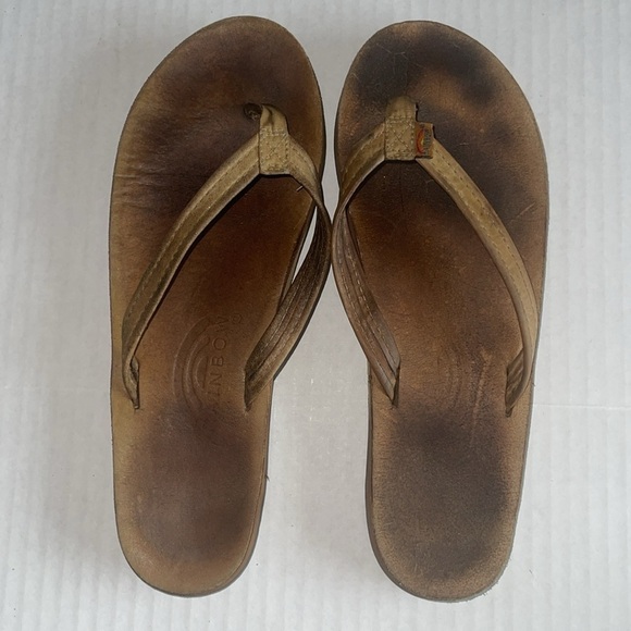 Rainbow Narrow Strap Leather Flip Flop Sandals - Picture 7 of 10